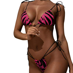 riou Bikinis Mujer 2019 Push up Bikini de Tres Puntos con Estampado de Cebra y Tira Mujeres Conjunto de Traje de BañO Brasileños Bañador Ropa de Dos P en oferta
