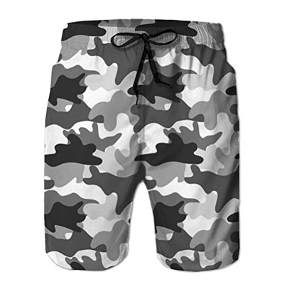 Pantalones Cortos de Playa para Hombre con Bolsillos Camuflaje Blanco Negro de Secado rápido Camuflaje Enmascarado Ropa clásica Impresión monocromátic