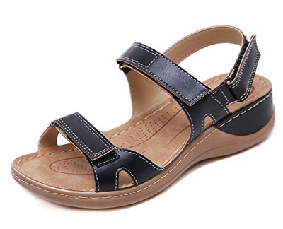 Sandalias con Punta Abierta para Mujer de Cuero Cómodo Sandalias de Caminar Antideslizantes Zapatos de Viaje Verano Playa con Ajustable al Tobillo