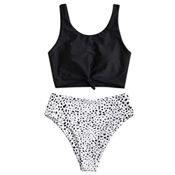 ZAFUL Traje de baño de dos piezas para mujer, traje de baño acolchado con estampado floral y cordones, tankini de cintura alta Negro L precio