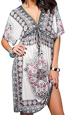 UMIPUBO Vestido de Playa Mujer Suelto Pareos Playa V-Cuello Camisolas y Pareos Bikini Traje de Baño Cover up Tunica Talla Grande