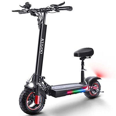 Patinete Eléctrico Adultos con Asiento, 500W 16Ah, 45 Km/h, 55 Km Alcance, Neumáticos Todo Terreno de 10", Scooter Eléctrico Plegable con Doble Sistem