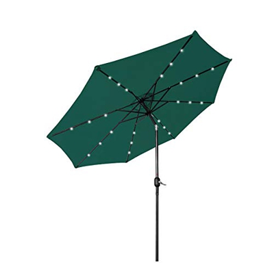 Aufun Sombrilla con LED 300cm Diámetro poliéster y Aluminio Parasol Protección UV40+ Altura Ajustable para terraza jardín Playa Piscina Patio - Verde