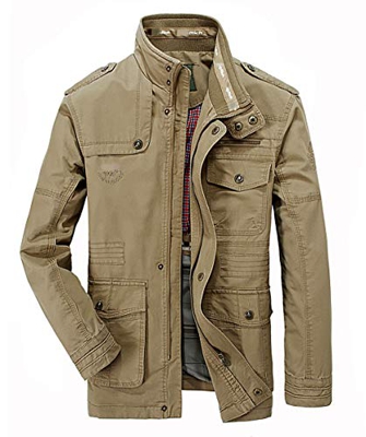MERCIY Hombres Chaqueta Primavera otoño e Invierno Algodón Militar Chaqueta (XX-Large=Tag 4XL /Ches 128cm, Caqui)