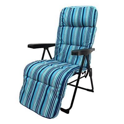 Sillón de Playa Acolchado de 4 Posiciones de Acero y Lona de 62x59x108 cm (con reposapies, Azul)