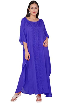 SKAVIJ Caftan Mujer Largo Playa Vestidos Mujer Verano Largo Azul Talla Única
