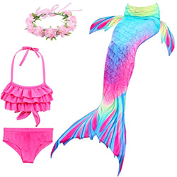 VALICLUD 4 Piezas de Traje de Baño de Cola de Sirena para Niñas con Diadema de Flores Bikini Traje de Baño Traje de Baño para Niños Regalo de Cumpleañ características