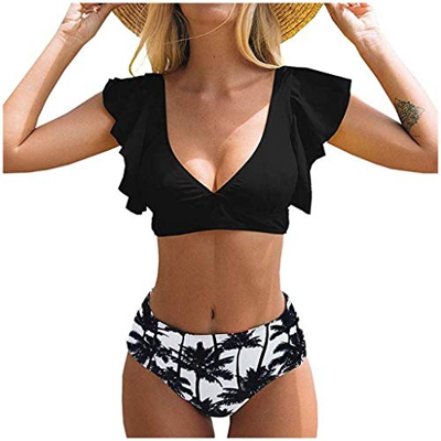 OPAKY Traje de baño,Bikinis Mujer 2020 Braga Alta Sexy Bikini Set Halter Push Up Bikini de Cintura Alta para Mujer Push Up Bikinis Traje de Baño Estam