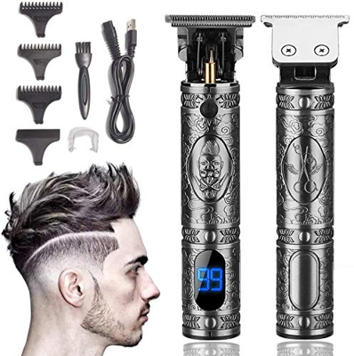 Xnuoyo Pantalla Digital Cortapelos USB Recargable Recortador de Barba Hombre Electrónico Cortar Pelo y Afeitadora para adultos y niños (Plata)