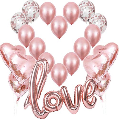 Globos de Oro Rosa Dorado, Globo Love XXL, 6 Corazón Rosegold Helio,4 Globos de Confeti,10 de látex, Decoración Romantica Día de San Valentín Bodas Nu