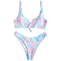 ZAFUL Bikini para mujer Tie Dye acanalado y anudado de pierna alta Multi-g M en oferta