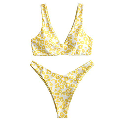 ZAFUL Bikini acolchado para mujer con cuello en V texturizado de corte alto, bikini de verano amarillo M características
