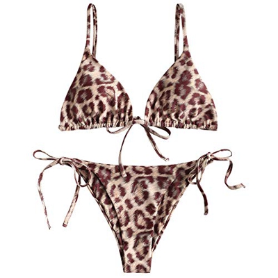 ZAFUL Conjunto de bikini para mujer con tirantes, diseño de leopardo leopardo L