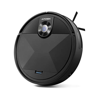 Robot Aspirador, APOSEN Aspiradora Robot con Sensor de Colisión y Caída, Carga Automática, Sistema de Filtrado, Silencioso, para Pelos de Animales, Su