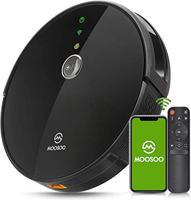 MooSoo Robot Aspirador -Wi-Fi Conectado, Succión 2000Pa, Navegación giroscópica Inteligente con Alexa y Google Assistant, silencioso, Ideal para alfom