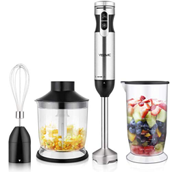 Yissvic Batidora de Mano 1000W 4 en 1 4 Cuchillas 9 Velocidades con Picadora 500ml Vaso Medidor 700ml Batidor de Varilla en oferta