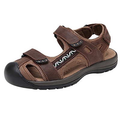 Jamron Hombres Sandalias Deportivas Dedo del Pie Cerrado Bucle&Gancho Correa Atlético Verano Al Aire Libre Zapatillas Café SN01403 EU43