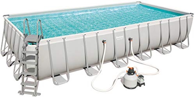 Bestway 56475 Power Steel Rectangular Pool 732 x 366 x 132 cm, Marco de Acero de Piscina Set con Filtro de Arena y Accesorios, Gris