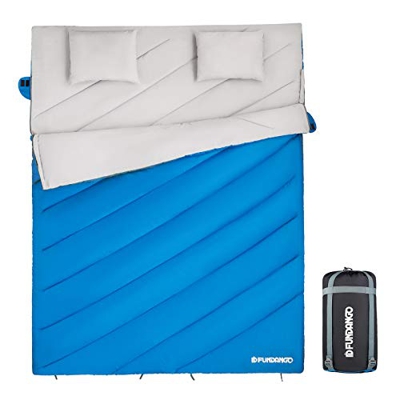 FUNDANGO - Saco de Dormir Doble para 2 Personas, con sobre, Compacto, Impermeable, cálido, Ideal para Acampada, Senderismo y Senderismo