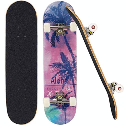 Sumeber Skateboard para principiantes Skateboard de 80 x 20 cm con ABEC 7 rodamientos 7 capas Trucos Skateboard completa para adolescentes niñas niños