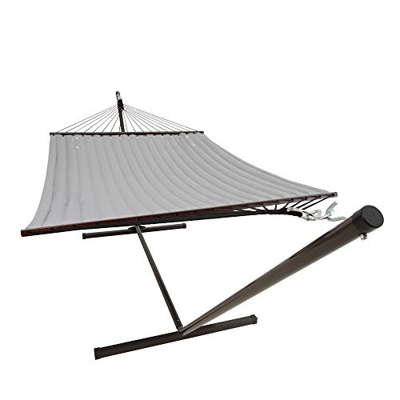 VITA5 Hamaca con soporte, hasta 2 personas, 200 kg, 190 x 140, cojín extraíble, resistente a la intemperie y a los rayos UV (gris cálido)