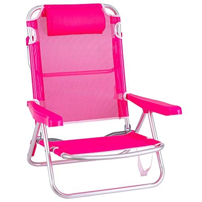 Silla Playa con cojín de 4 Posiciones de Aluminio y textileno de 61x47x80 cm (Rosa)