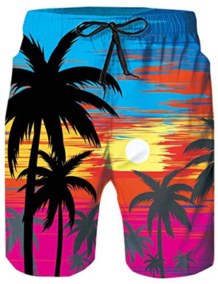 Loveternal Bañador Hombre Palmeras 3D Estampado Secado Rápido Pantalones Cortos Deportivos Verano Hawaiano Bañador Hombre Playa S