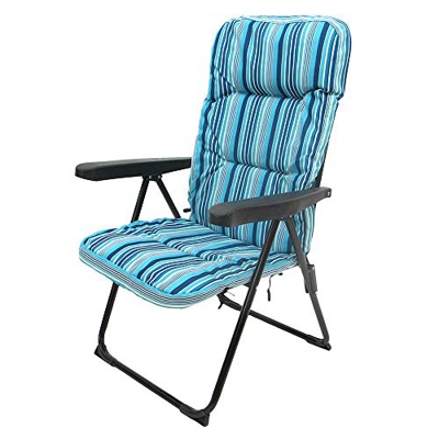 Sillón de Playa Acolchado de 4 Posiciones de Acero y Lona de 62x59x108 cm (Sin reposapies, Azul)