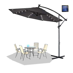 HENGMEI Ø 350cm Sombrilla Parasol Mástil de Aluminio y 100% Poliester Tela protección UV 40 + y Impermeable con Solar LED Sombrilla de Jardin, Terraza en oferta