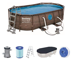 BESTWAY 56714 - Piscina Desmontable Tubular Power Steel 427x250x100 cm Depuradora Cartucho 2.006 l/h Escalera y Cobertor Diseño Rattan en oferta