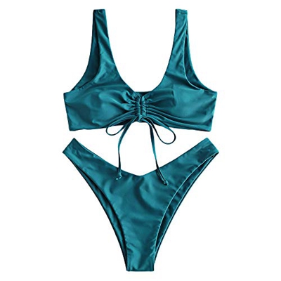 ZAFUL Conjunto de bikini para mujer de pierna alta y fija verde L