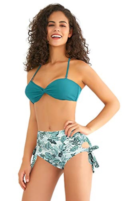 SHEKINI Mujer Bikini Top Split Traje de Baño Colgante Cuello Traje de Baño de Cintura Alta Nudo Piscina Trunks