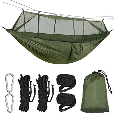 Justech Hamaca Ligera con Mosquitero de Exterior para Jardín Camping Excursión 260x140cm Hamaca Colgante Mosquitera de Hilado de Nailon con Bolsa Port