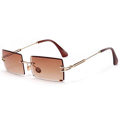 Gafas de sol con montura cuadrada ultra pequeña para mujer Hombre Gafas de sol sin montura retro con lente transparente