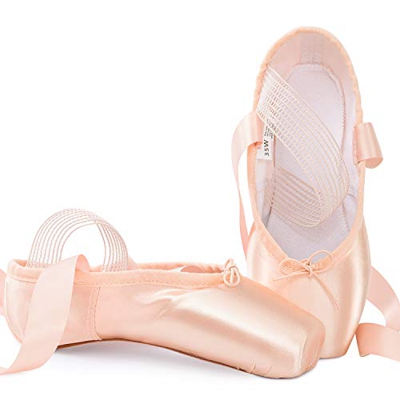 Soudittur Zapatillas de Ballet de Punta Zapatos Satén Puntas de Ballet con Puntera de Gel de Silicona y Cintas para Niñas y Mujeres Rosa EU38 (por Fav
