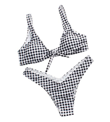 DELEY Mujeres Retro Cuadros Nudo De Corbata Frente Bikini Push Up Acolchado Trajes De Baño Swimsuit Ropa De Playa Negro Tamaño M en oferta