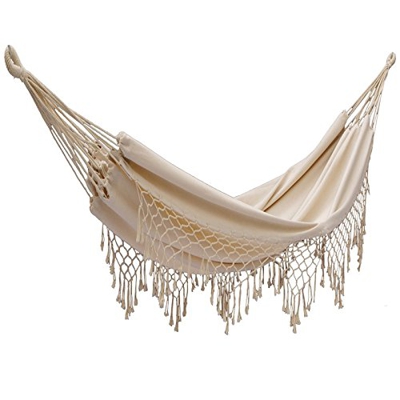Hamaca con flecos 2 plazas, hamaca doble, bien de precio, 350 x 160 cm, color crudo