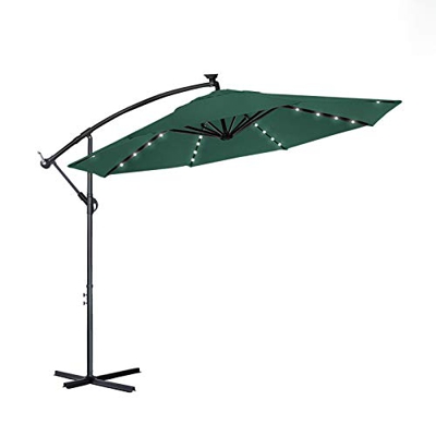 Aufun Sombrillas de Aluminio de 350 cm con LED Blanco de energía Solar con protección UV 40+ - sombrilla Verde con sombrilla Ajustable en Altura (Verd