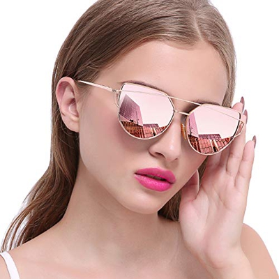 Joopin Gafas de Sol Polarizadas para Mujer Ojo de Gato de Moda Cateye de Gran Tamaño Lente con espejo rosa simple