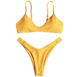 ZAFUL Bikini acolchado acanalado para mujer, conjunto de bikini con textura amarillo M precio