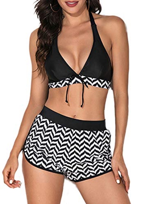 JFAN Sexy Trajes de Baño de Tres Piezas para Mujer Señoras Surf Short Beach Tankini Establece Traje de Baño Sin Espalda Push Up Conjunto Ropa de Baño 