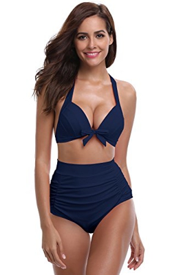 SHEKINI Mujer Triángulo Push up Bikini Set Cintura Alta Braguitas Arruga Trajes de Baña Bañador De Dos Piezas Conjuntos (XX-Large, Azul Oscuro)