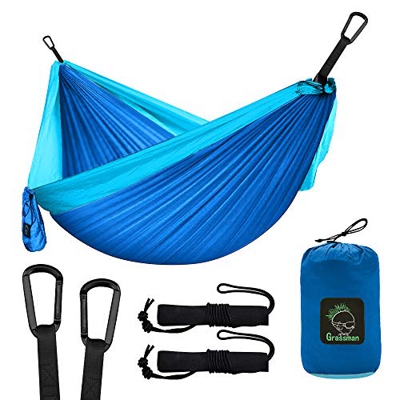 Hamaca portátil doble y individual con correas de árbol, paracaídas de nailon ligero, accesorios para camping, para interiores y exteriores, viajes, s