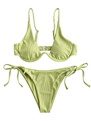 ZAFUL Bikini de dos piezas para mujer, diseño de leopardo, cruzado, push up, acolchado, traje de baño verde S