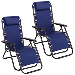 Pack de 2 sillas Gravedad Cero reclinables con Bloqueo de Seguridad de Tejido Oxford y Acero de 95x65x106 cm (Azul) en oferta