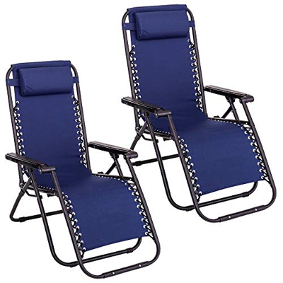 Pack de 2 sillas Gravedad Cero reclinables con Bloqueo de Seguridad de Tejido Oxford y Acero de 95x65x106 cm (Azul)