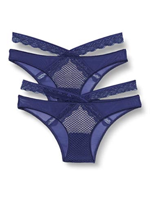 Marca Amazon - IRIS & LILLY Braga de Bikini de Encaje Mujer, Pack de 2, Azul (Twilight Blue), XL, Label: XL