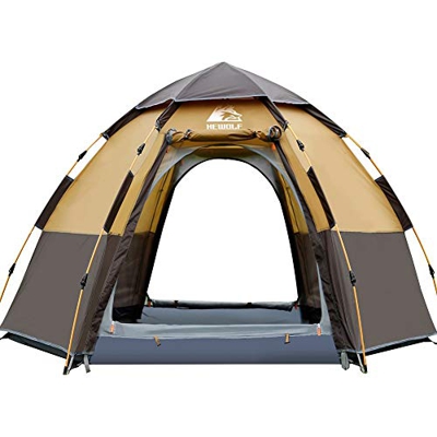 HEWOLF Tienda de campaña desplegable para 3 a 4 Personas con Apertura automática Hexagonal hidráulica Doble Capa