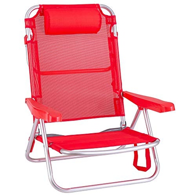 Silla Playa con cojín de 4 Posiciones de Aluminio y textileno de 61x47x80 cm (Coral)