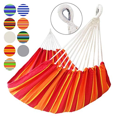 GOCAN Hamaca Doble brasileña 2 Personas Hamaca de Lona de algodón Extra Grande para Patio Portico Garden Courtyard Área de Estar Exterior e Interior (